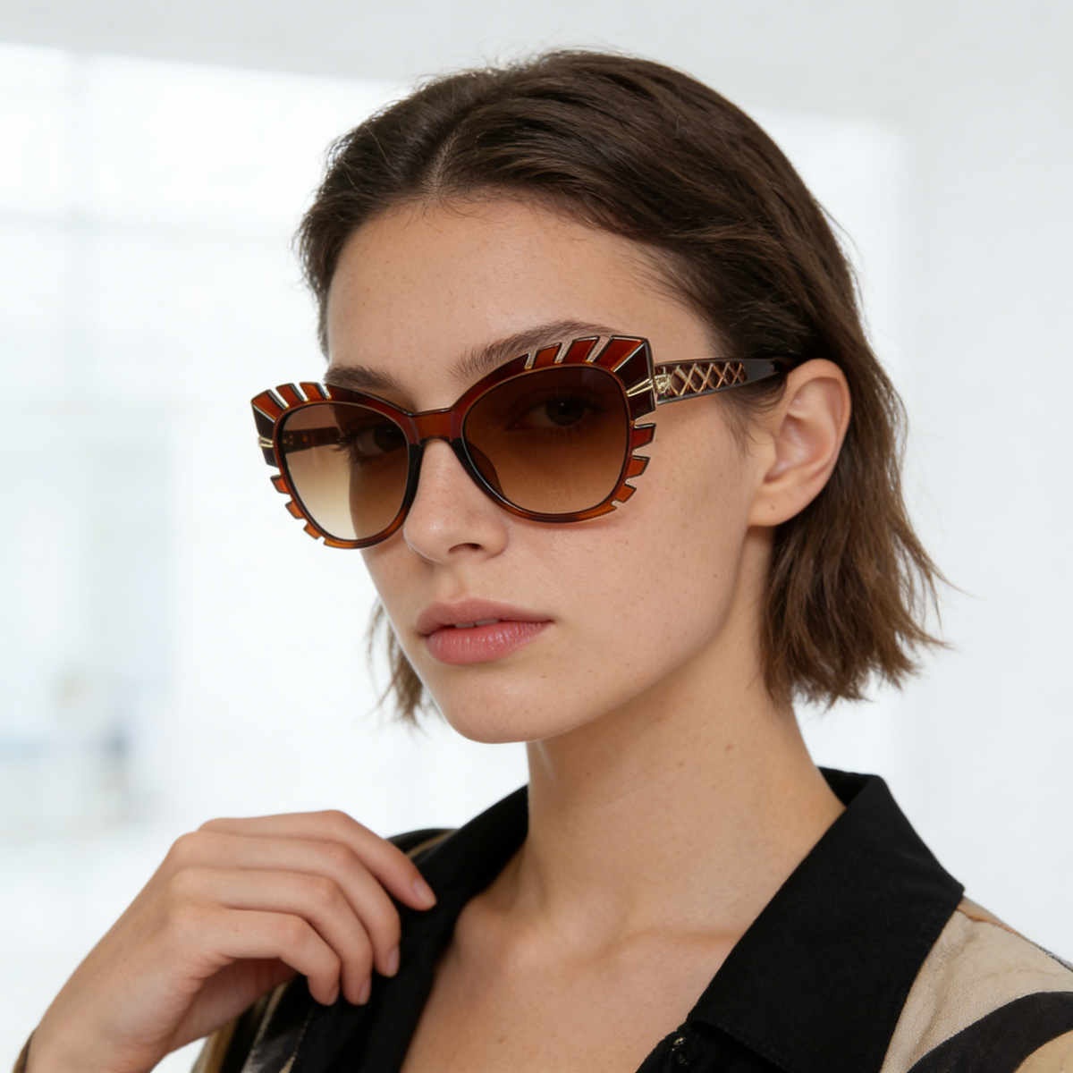 Amber Jagged Edge Cat Eye Sunglasses