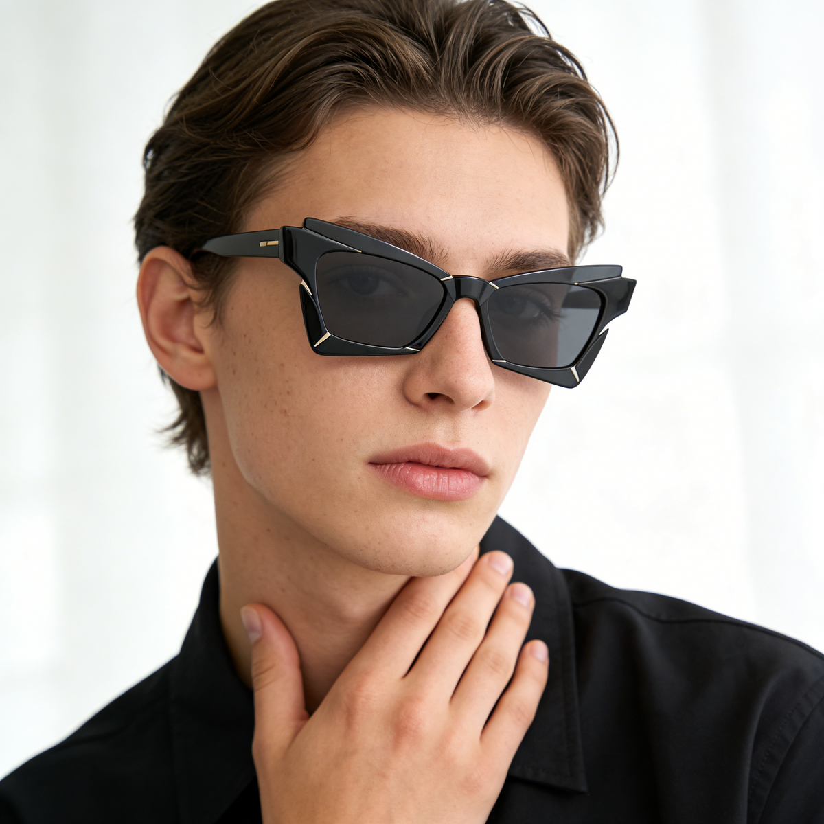 Futuristic Angular Black Cat Eye Sunglasses