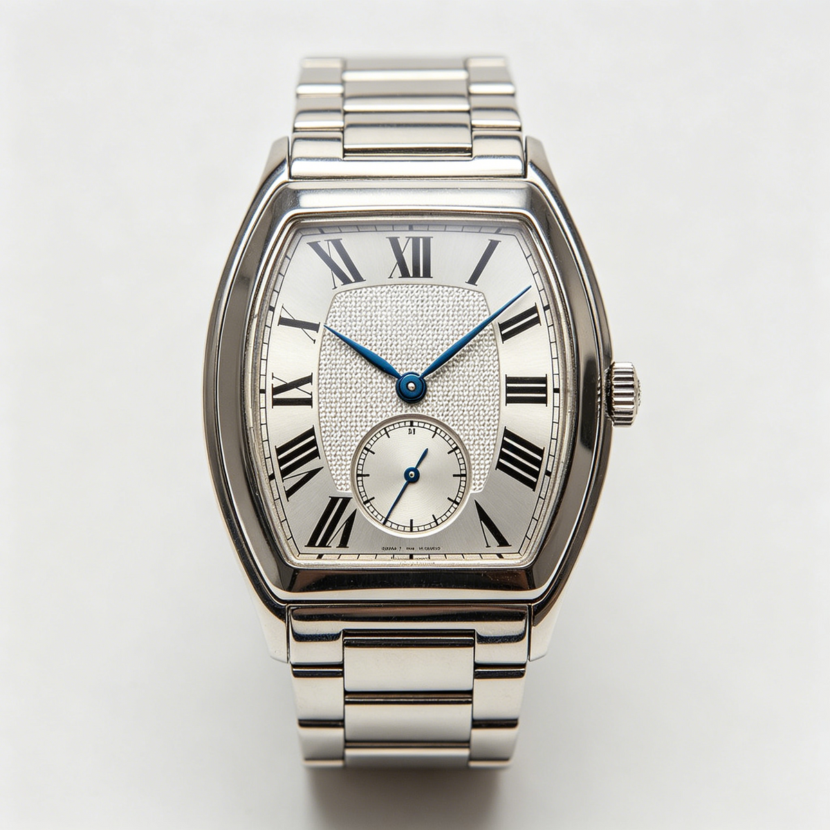Vintage Tonneau Silver Men's Watch with Roman Numerals