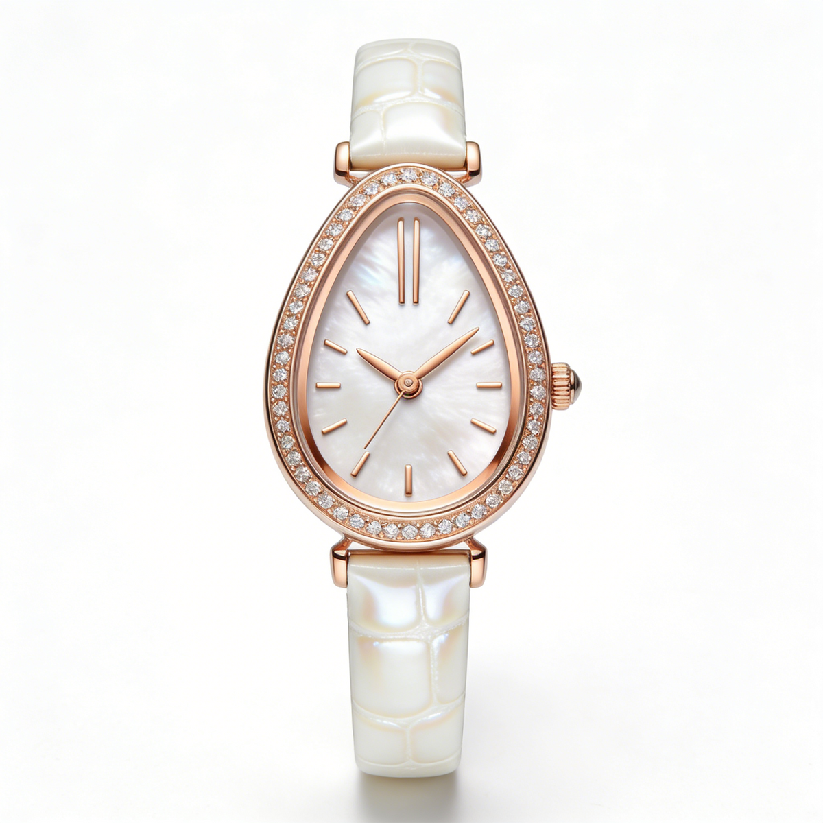 Rose Gold Teardrop Mother of Pearl Women's Watch with Crystal Bezel
