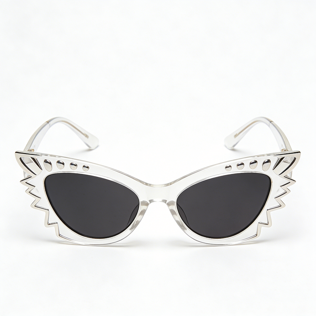 Clear Acetate Cat Eye Sunglasses with Studded Details