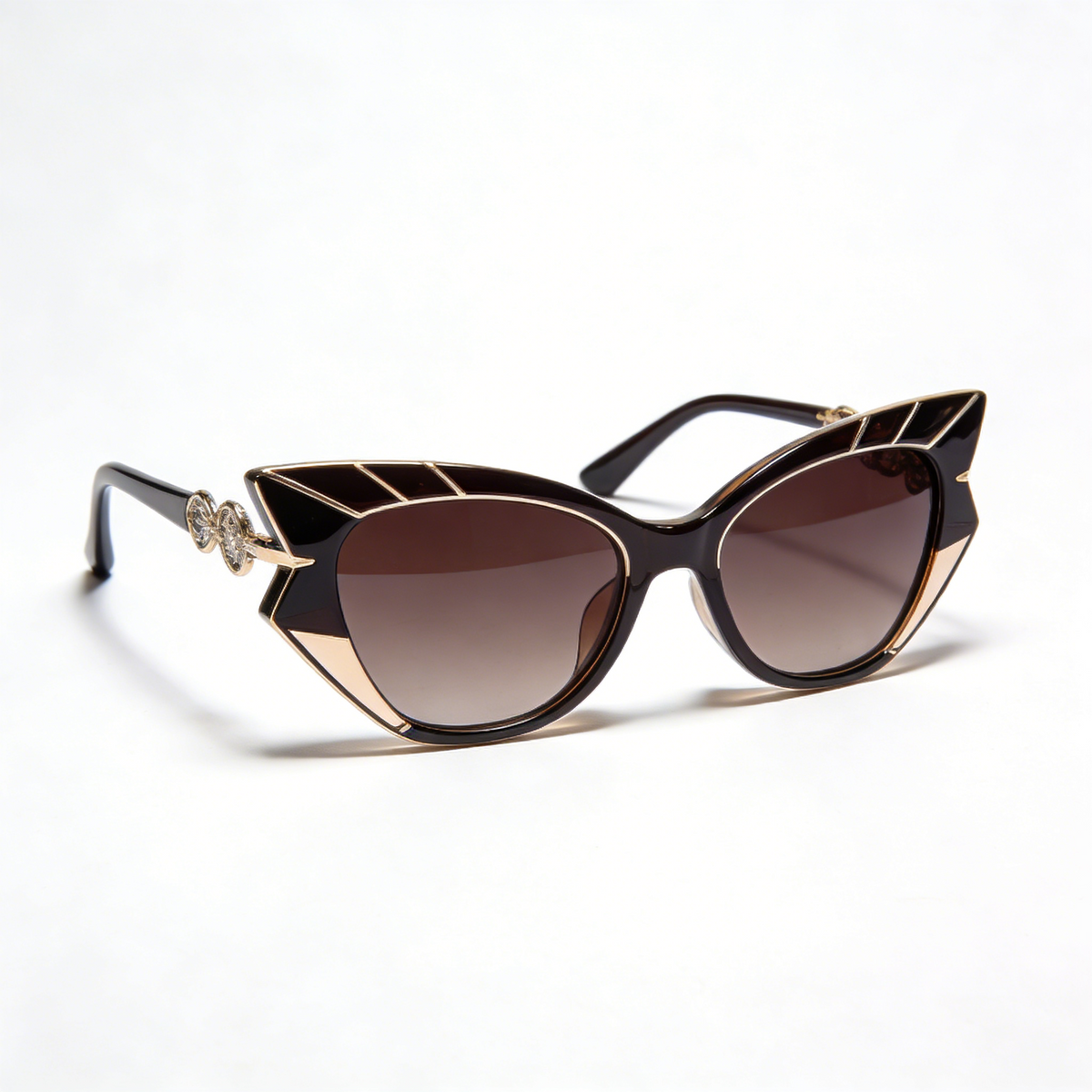 Luxury Black Gold Cat Eye Sunglasses with Crystal Embellishments