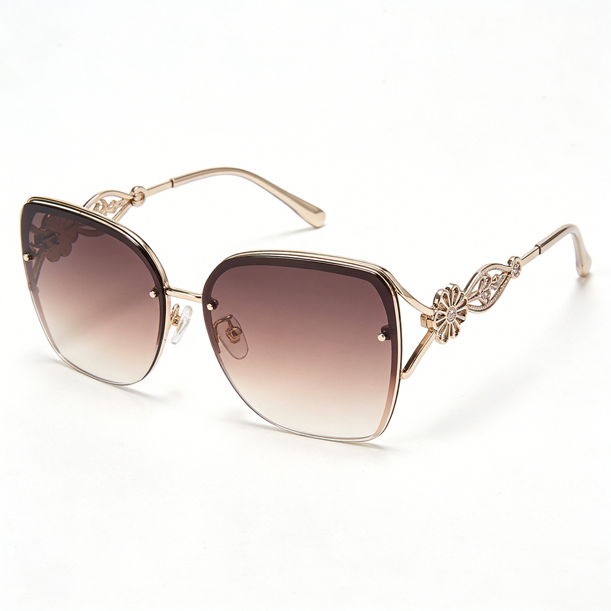 Vintage Floral Metal Cat Eye Sunglasses with Gradient Lenses