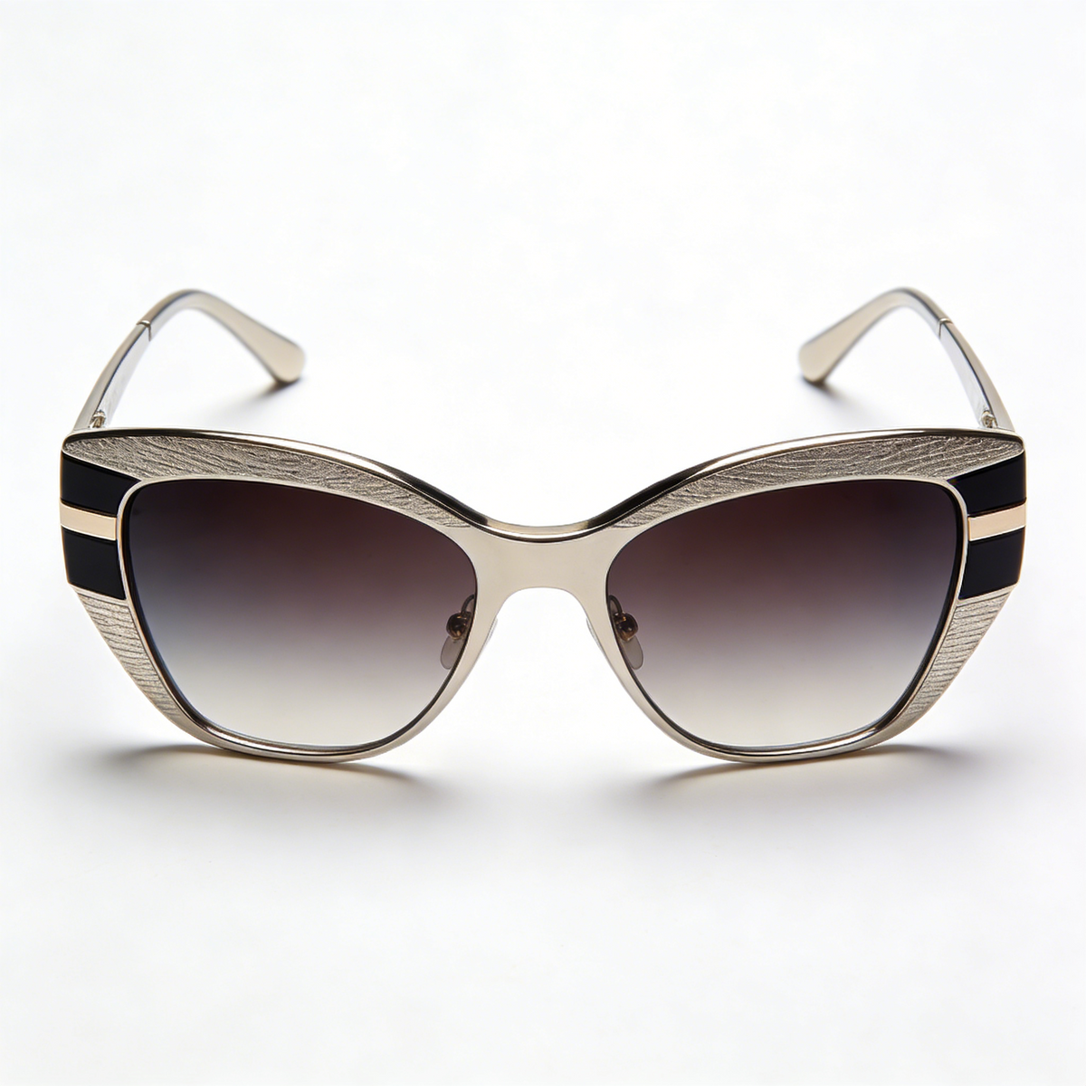 Textured Metal Cat Eye Sunglasses Black Inlay