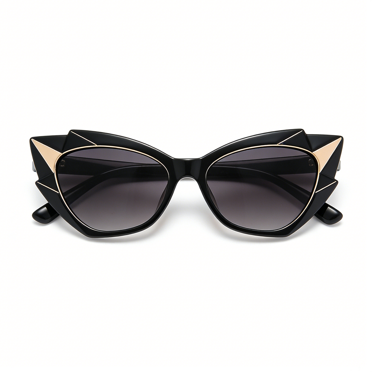 Bold Black Gold Angular Cat Eye Sunglasses