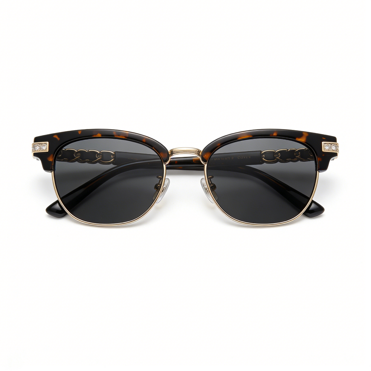 Tortoiseshell Browline Half-Rim Sunglasses with Crystal Accents