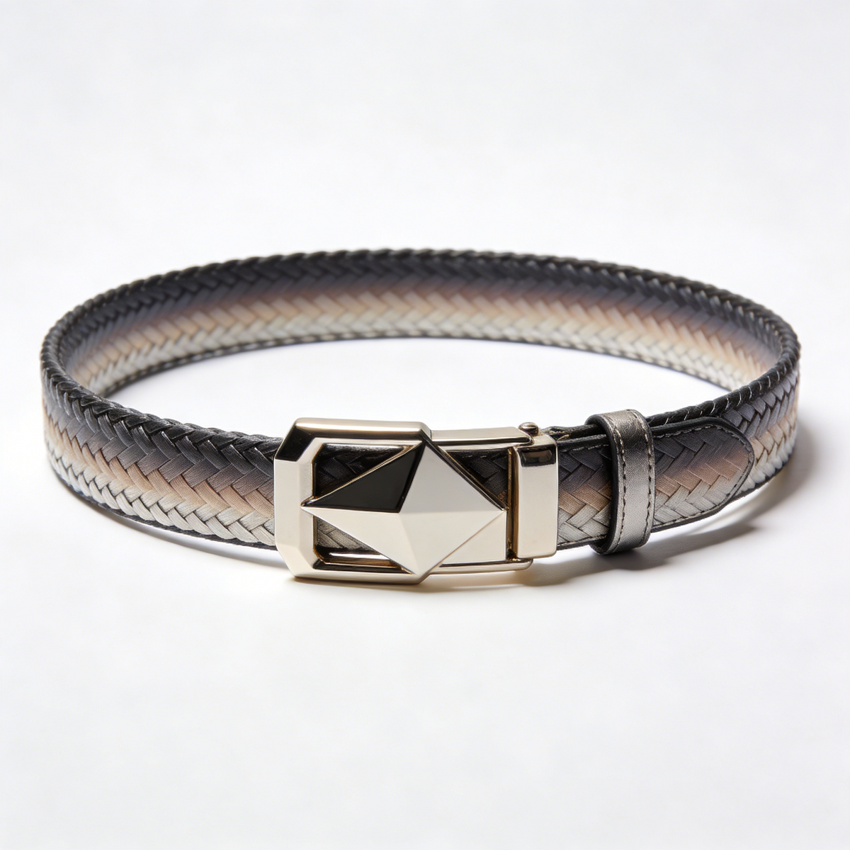 Gradient Braided Leather Automatic Buckle Belt