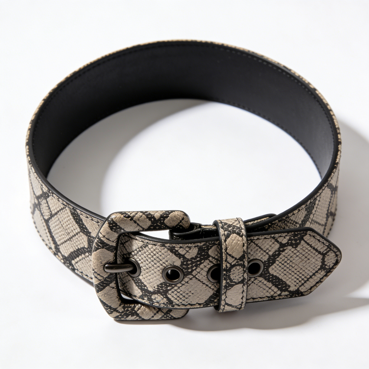 Grey Snakeskin Print Wide Leather Belt