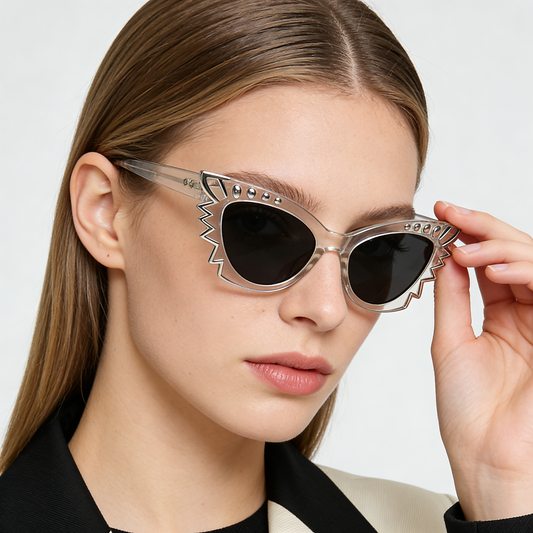 Clear Acetate Cat Eye Sunglasses with Studded Details