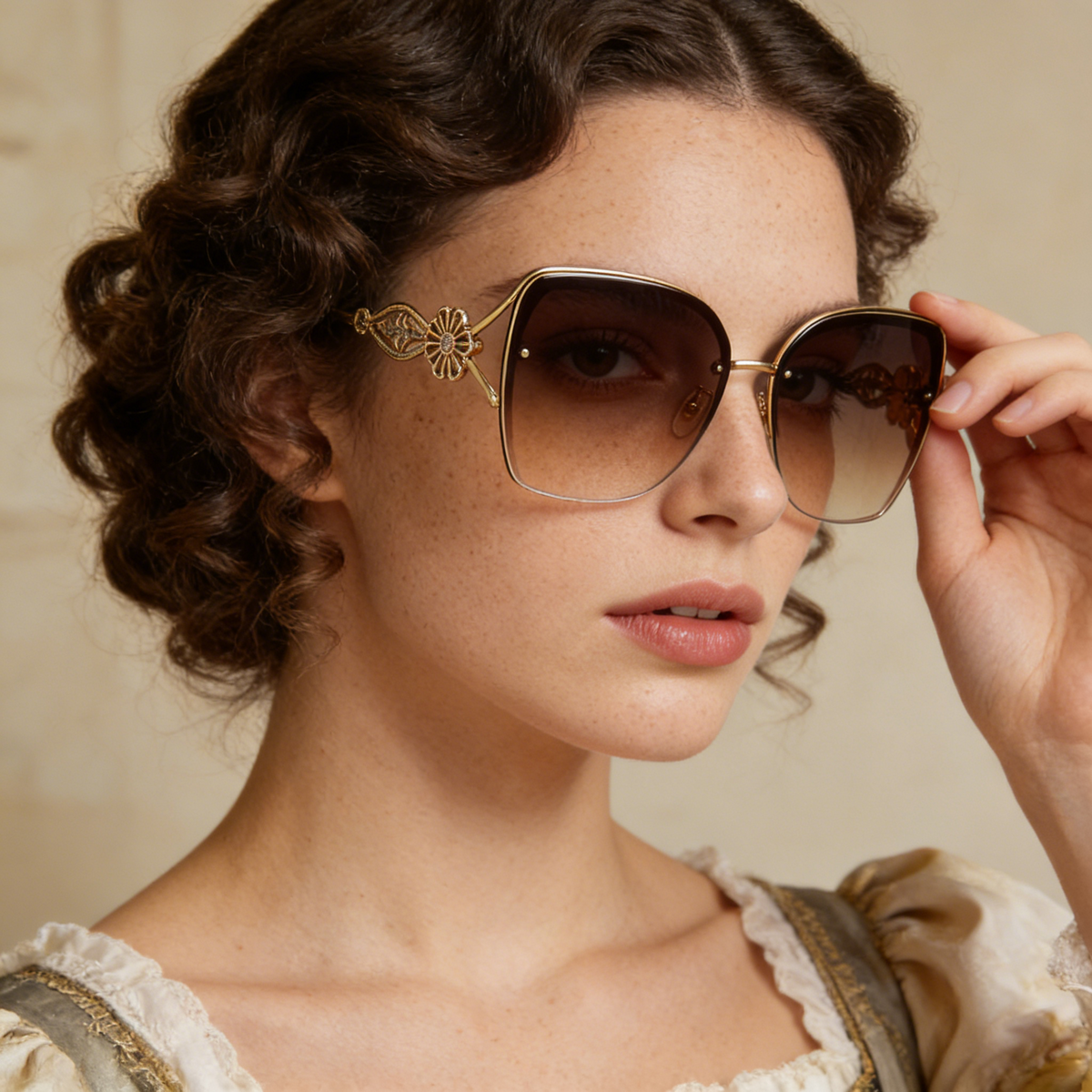 Vintage Floral Metal Cat Eye Sunglasses with Gradient Lenses